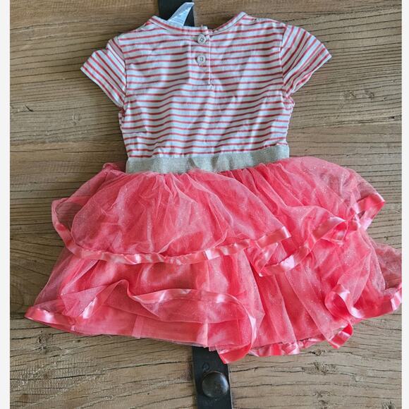 Little Lass Peach and White Stripe and Tulle Short Sleeve Dress sz 24M - Picture 2 of 5